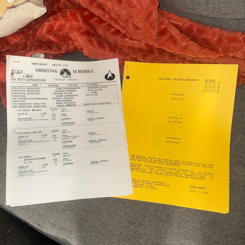 Own a Piece of Trek History: Authentic "Brothers" Episode Script & Schedule!